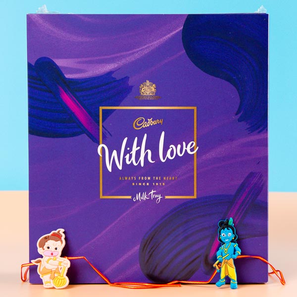 Bal Hanuman & Krishna Kids Rakhis with Cadbury Chocolate Box For UK