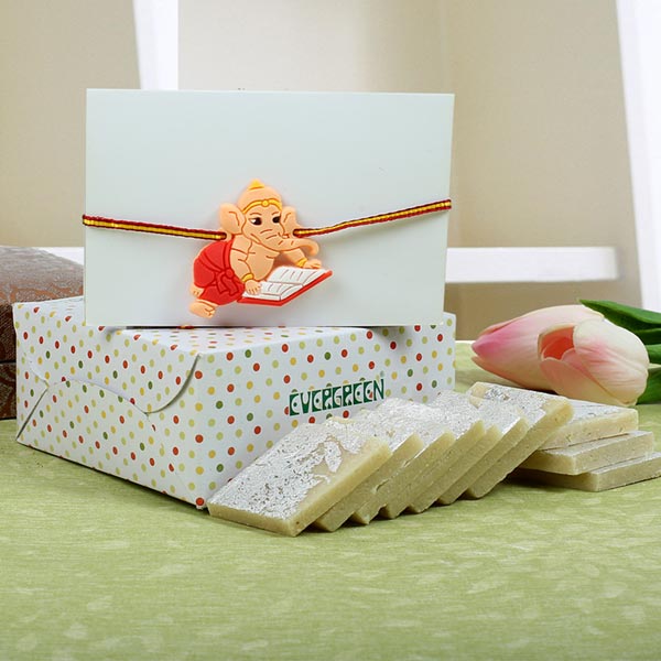 Ganesha Kids Rakhi with Kaju Katli Sweet For UK