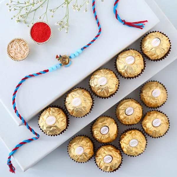 Sneh Blue Krishna Rakhi with 16 Ferrero Rocher