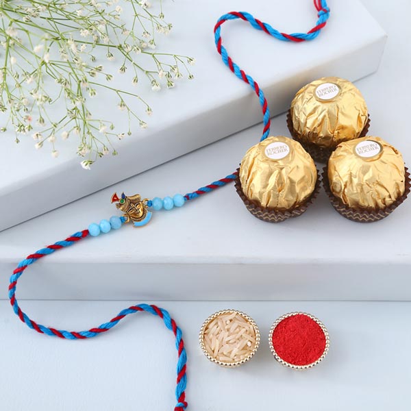 Sneh Blue Krishna Rakhi with 3 Ferrero Rocher