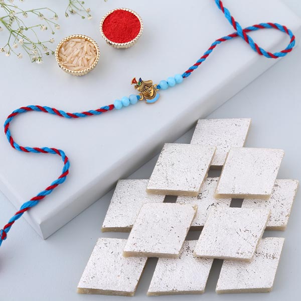 Sneh Blue Krishna Rakhi with 500 Grams Kaju Katli