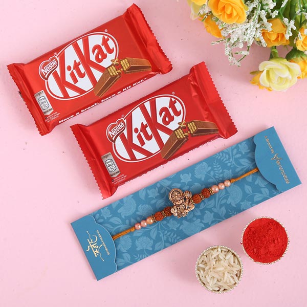 Hanuman Rudraksha Pearl Rakhi And 2 Pcs Of Kitkat