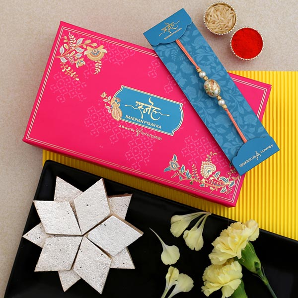 Japanese Stone Designer Rakhi And Kaju Katli