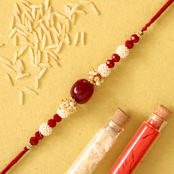 Red Beads Pearl Designer Rakhi
