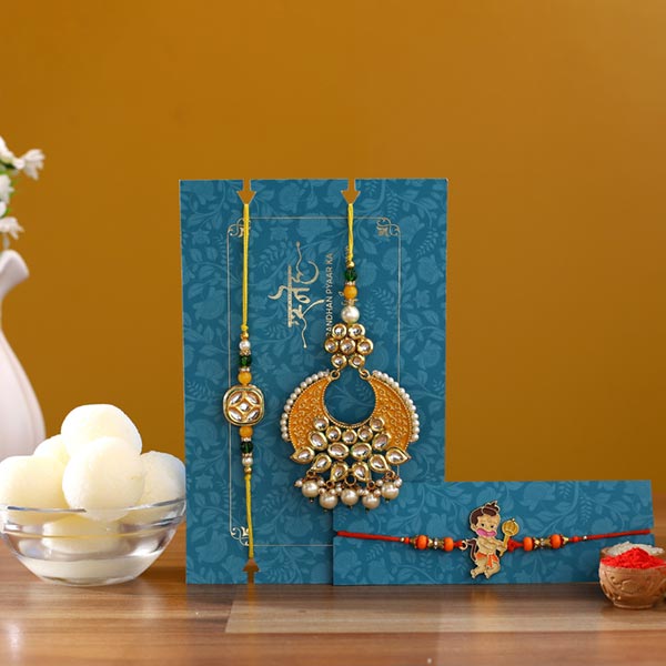 Crescent Lumba Rakhi Set & Kids Rakhi With Rasgulla