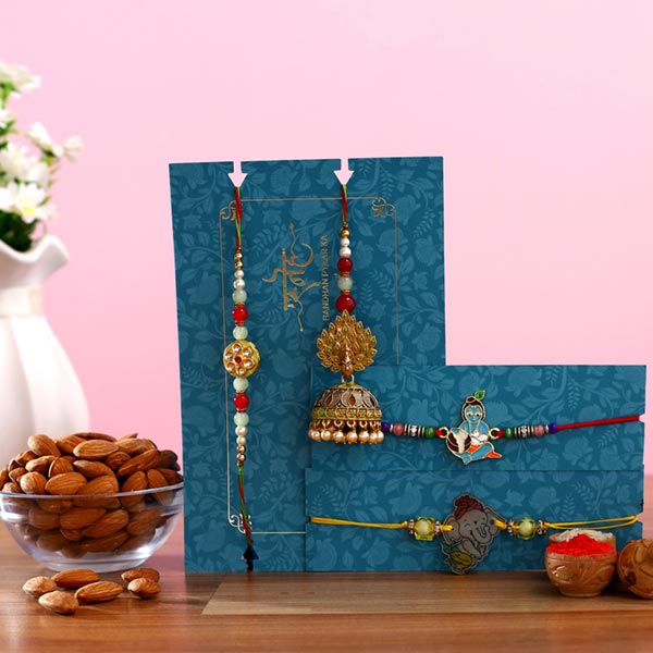 Jhumki Lumba Rakhi Set & Kids Rakhi With Almonds