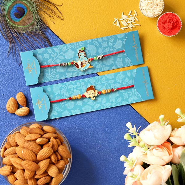 Bal Krishna & Ganesha Face Rakhis With Almonds