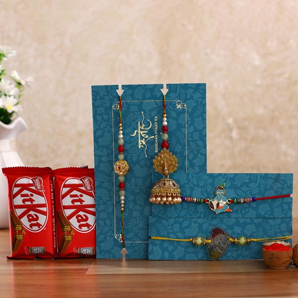 Jhumki Lumba Rakhi Set & Kids Rakhi With Kitkat