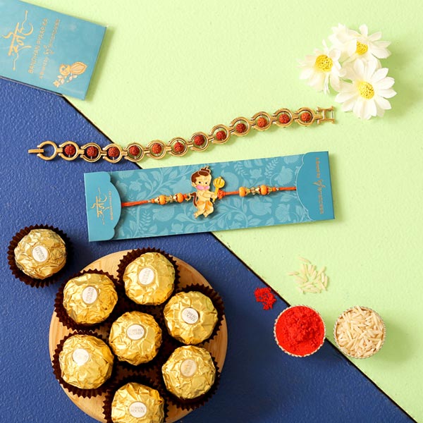 Rudraksha Rakhi & Kids Rakhi With Ferrero Chocolate
