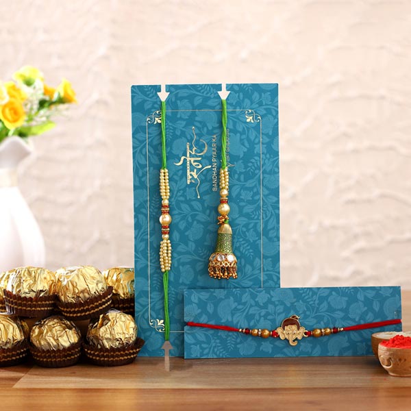 Green Lumba Rakhi Set & Kids Rakhi With Chocolates