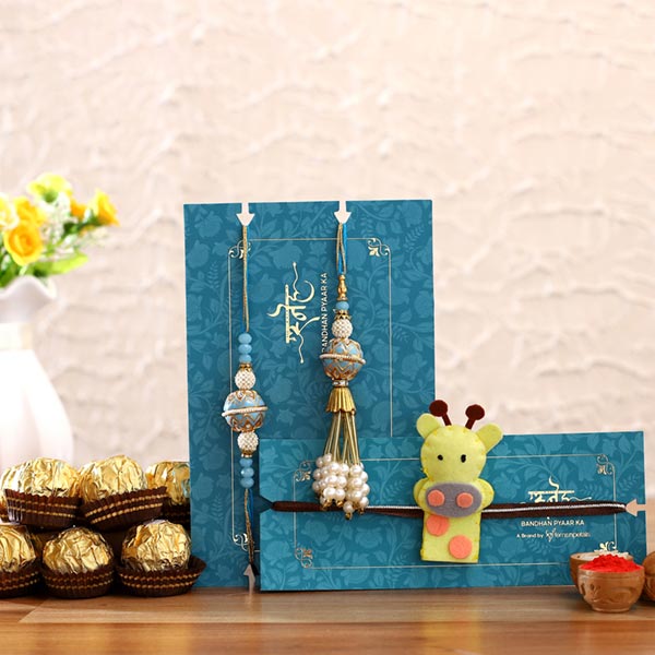 Lumba Rakhi Set & Giraffe Rakhi With Ferrero Rocher