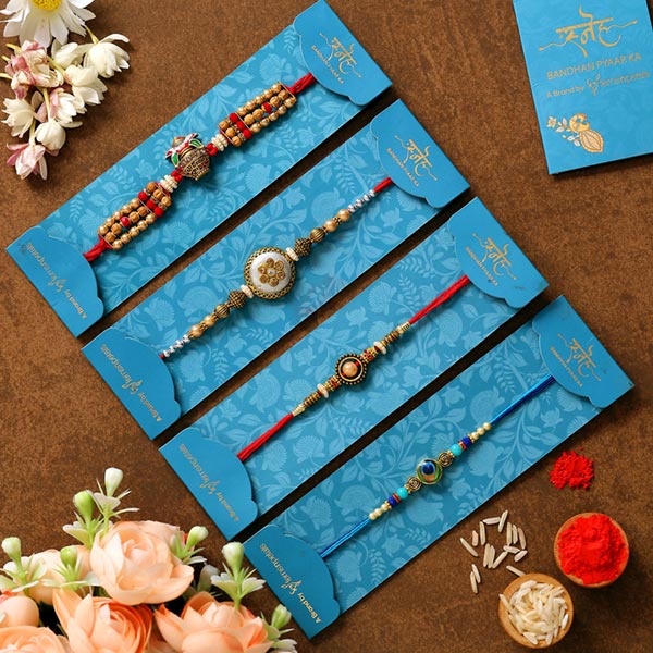 Kalash Rakhi & 3 Traditional Rakhis