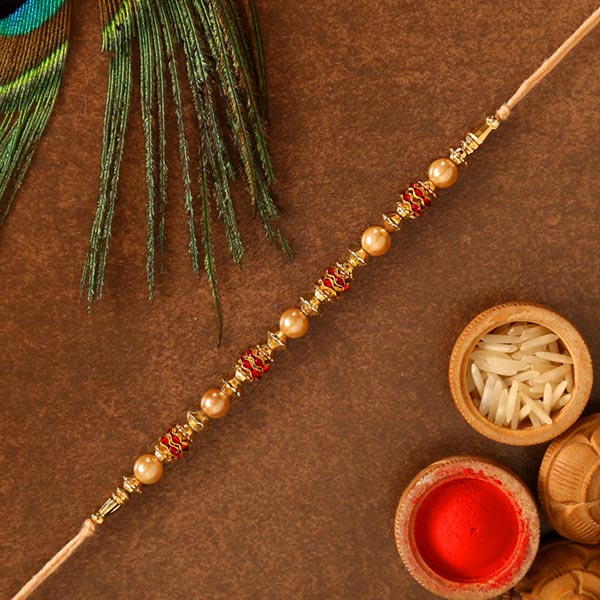 Traditional Golden Pearl Rakhi - Dubai