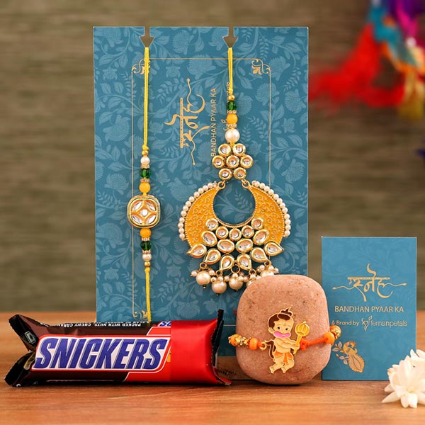 Crescent Lumba Rakhi Set & Kids Rakhi With Snickers