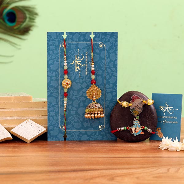 Jhumki Lumba Rakhi Set & Kids Rakhi With Kaju Katli