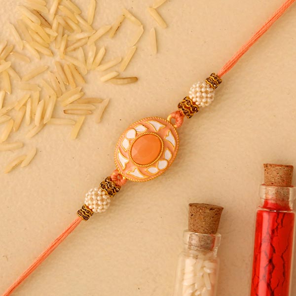 White Peach Stone Designer Rakhi - Dubai