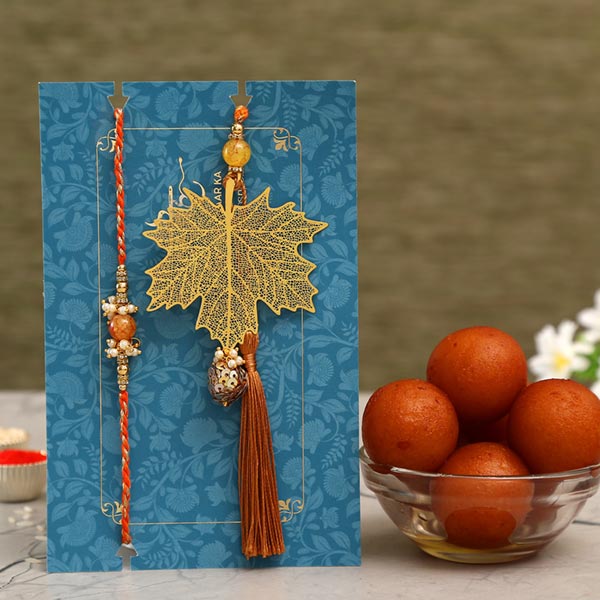 Maple Leaf Lumba Rakhi Set & Gulab Jamun Tin -Duba