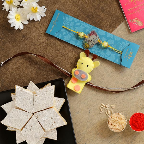 Set Of 2 kids Rakhis & Kaju Katli