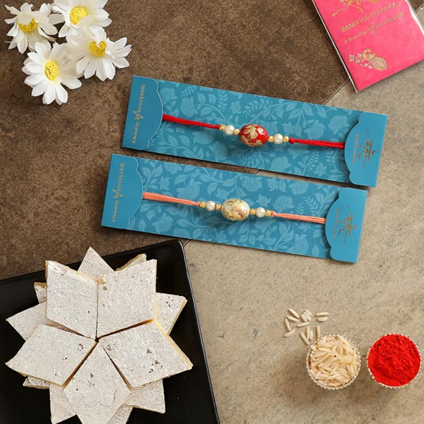 Set Of 2 Traditional Stone Rakhis & Kaju Katli