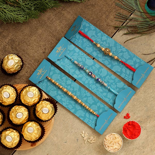 Set Of 3 Traditional Rakhis & Ferrero Rocher