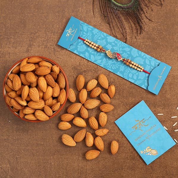 Divine Swastik Paduka Rakhi And Healthy Almonds