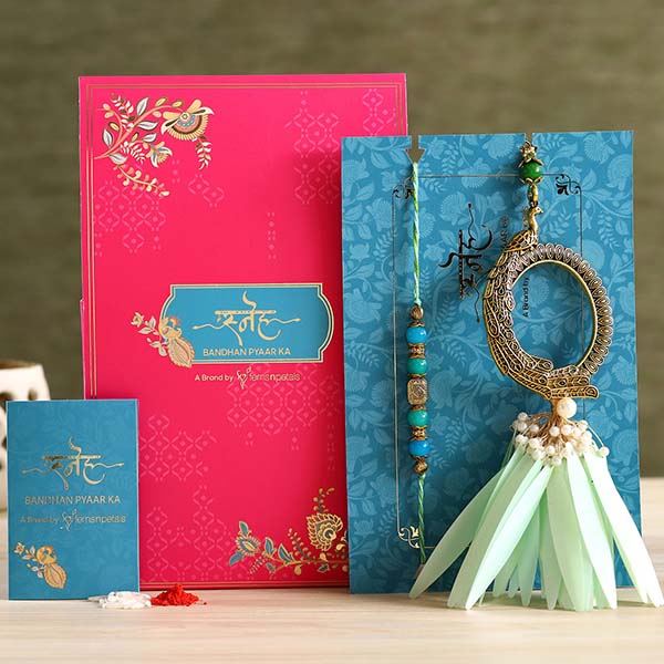 Feather And Pearl Designer Lumba Rakhi Set