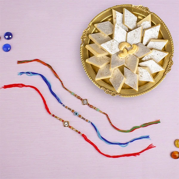 Astonishing Designer Rakhi Set with Kaju Katli