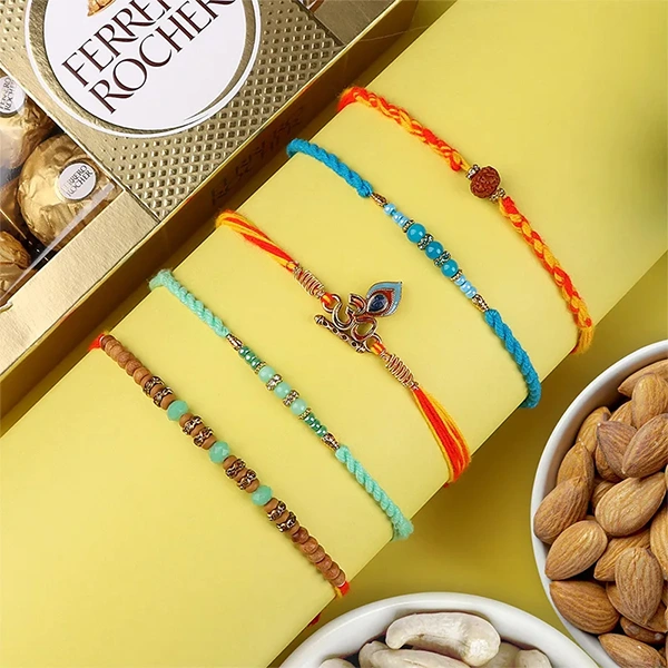 Beauteous 5 Rakhi Set Hamper