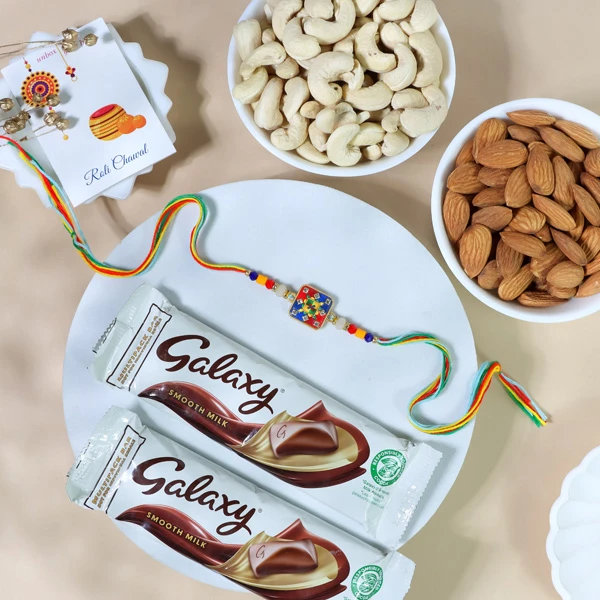 Square Shaped Rakhi with Dry Fruit & Chocolates
