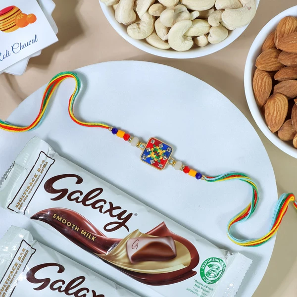 Square Shaped Rakhi with Dry Fruit & Chocolates