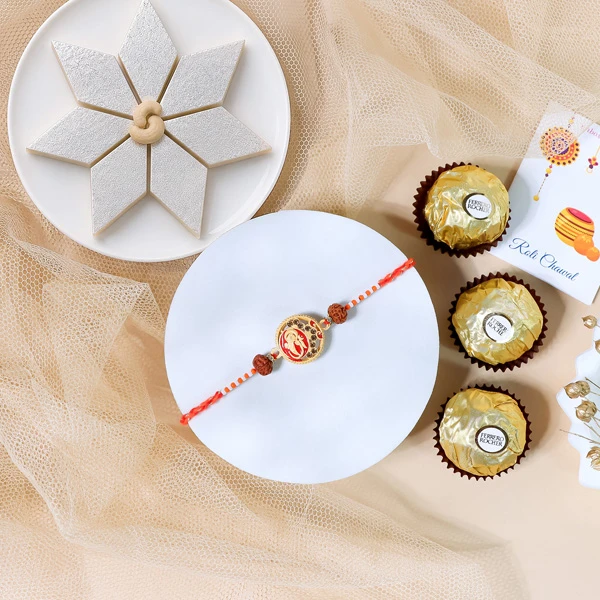 Ganesha Rakhi Kaju Katli & Ferrero Combo