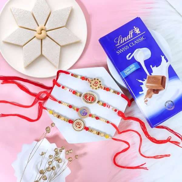 Set of 4 Ik Onkar & Khanda Rakhi Set Hamper