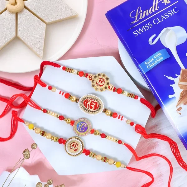 Set of 4 Ik Onkar & Khanda Rakhi Set Hamper