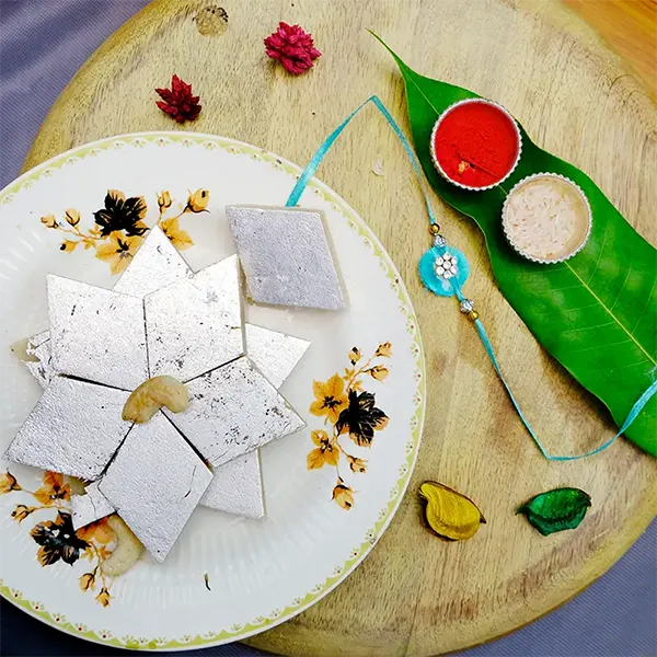 Blue Divine Rakhi With Kaju Katli