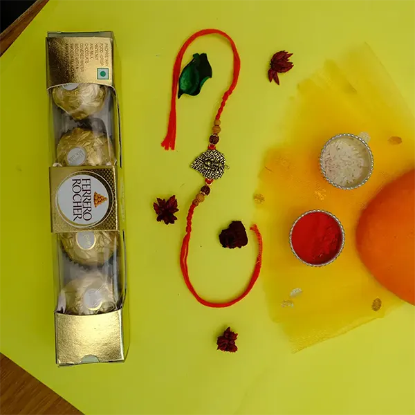 Golden Ganesha Rakhi with Ferrero