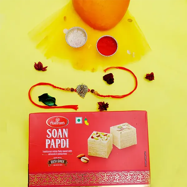 Golden Ganesha Rakhi with Soan Papdi