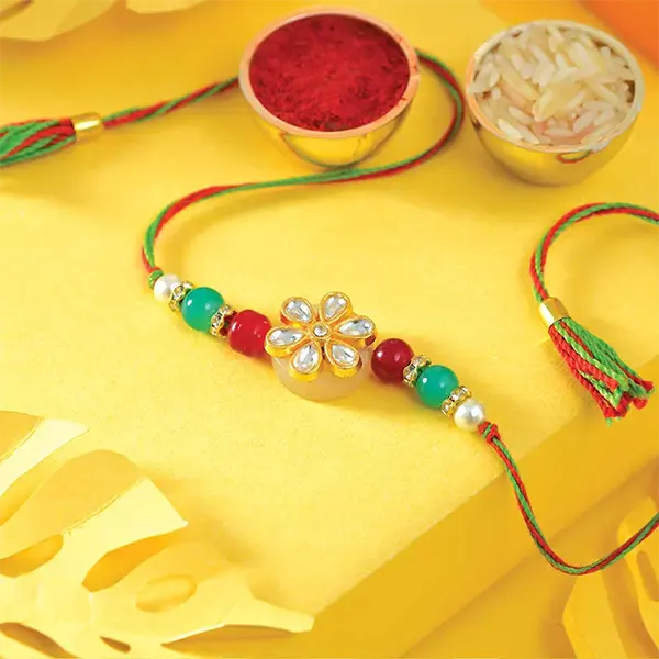 Beaded Rakhi Delight with 200gm Kaju Katli for Brother in USA