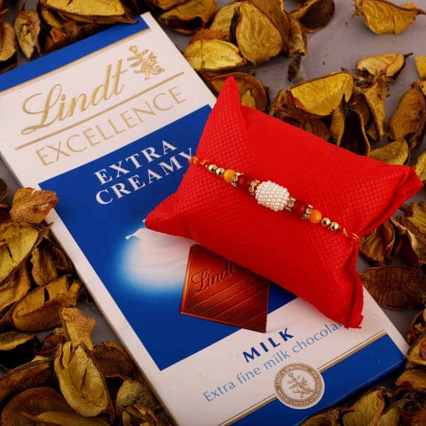 White Bead Rakhi & Lindt Bar