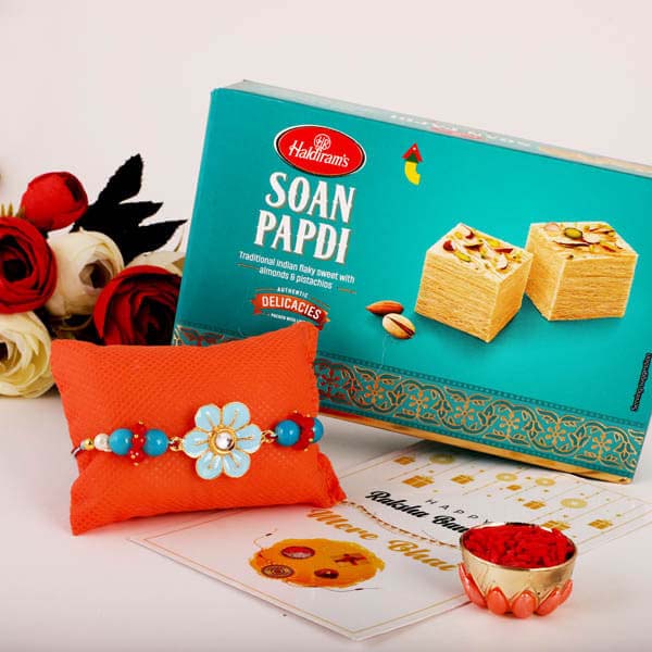 Pretty Enamelled Rakhi and Soan