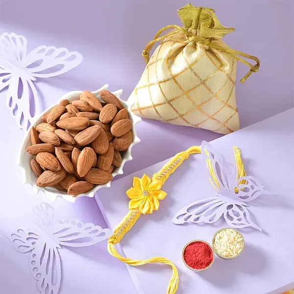 Sunny Blossom Rakhi with 100gm Almond for USA Brother