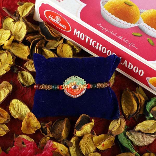 Dual Color Rakhi & Motichoor Laddoo - USA