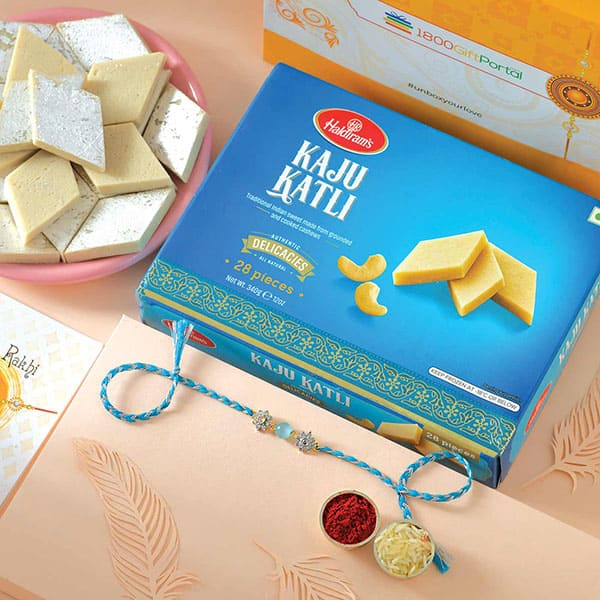 Blue Starry Rakhi with Kaju Katli Sweet to USA