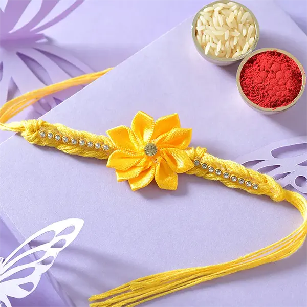 Royal Flower Design Rakhi with 200gm Kaju Katli