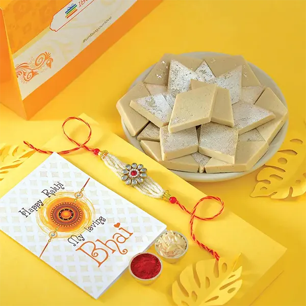 Rakhi Moments Gift Set and 200gm Kaju Katli for Brother in USA