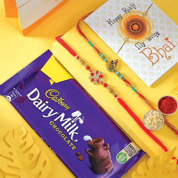 2 Rakhi Sets with 99gm Cadburys Dairy Milk for USA