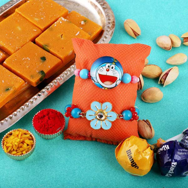 Cheery Rakhi Set & Pista Barfi