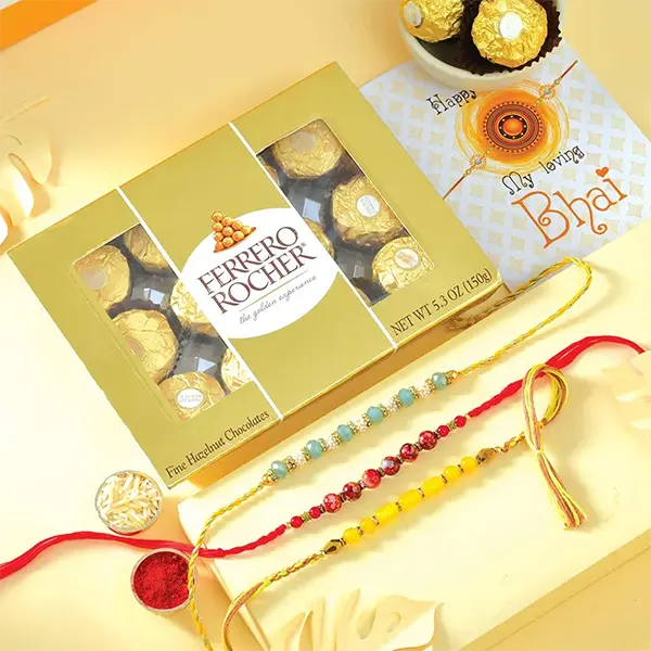 Three Times the Rakhi with 12pc Ferrero Rocher for USA