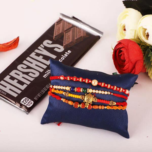 Four Rakhi and Hersheys Set