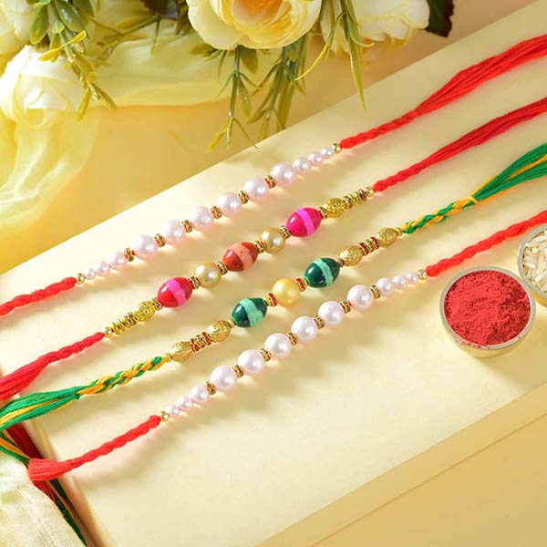Classic Beaded Four Rakhi Sets-USA