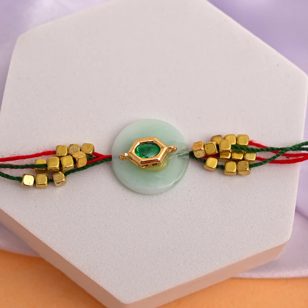 Emerald Hexagon Stone Designer Rakhi